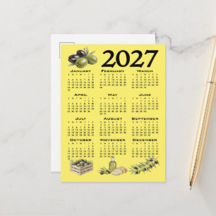 Carte Postale Calendrier 2027, Olives méditerranéennes. Jaune