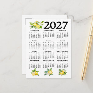 Carte Postale Calendrier 2027 style italien Citrons Blanc