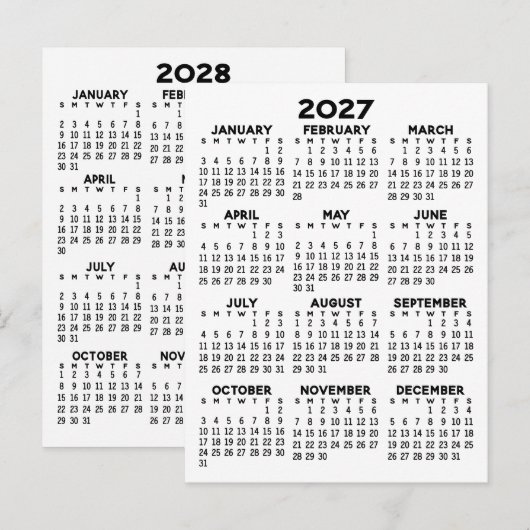 Carte Postale Calendrier à vue sur 2 ans - Minimalisme de base (Devant / Derrière)