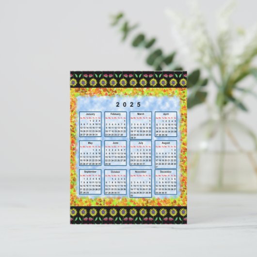 Carte Postale calendrier anglais de 12 mois de l'année 2025 (Debout devant)