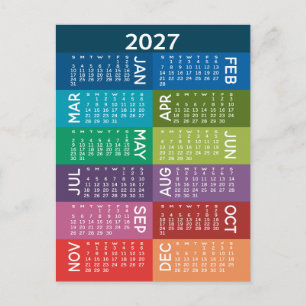 Carte Postale Calendrier - Année complète avec des mois colorés