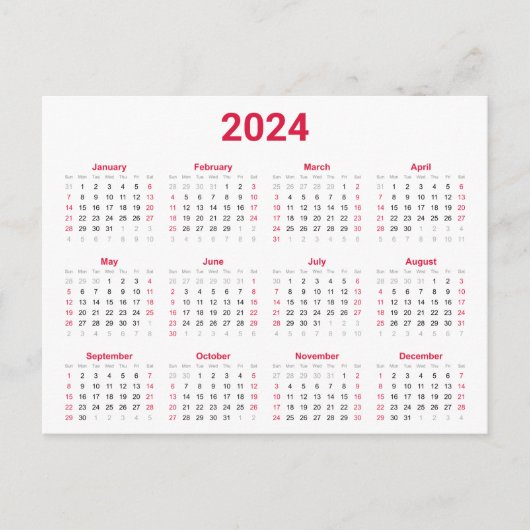 Carte Postale Calendrier annuel Rouge et Noir 2024 (Devant)