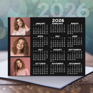 Carte Postale Calendrier avec 3 photo Collage - noir