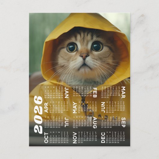 Carte Postale Calendrier avec chat mignon habillé en jaune (Devant)