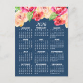 Carte Postale Calendrier avec des fleurs d'aquarelle peintes (Devant)