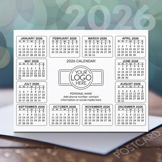 Carte Postale Calendrier avec logo Coordonnées