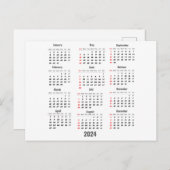 Carte Postale Calendrier blanc 2024 de 52 semaines (Devant / Derrière)