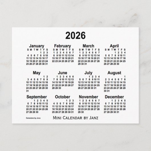 Carte Postale Calendrier blanc 2026 de Janz (Devant)