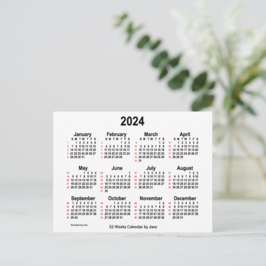 Carte Postale Calendrier blanc de 52 semaines 2024 par Janz (Debout devant)