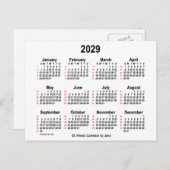 Carte Postale Calendrier blanc de 52 semaines 2029 par Janz (Devant / Derrière)