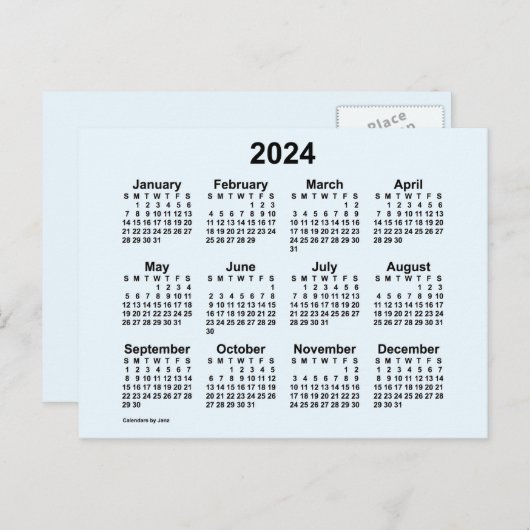 Carte Postale Calendrier bleu Alice 2024 par Janz Postcard (Devant / Derrière)