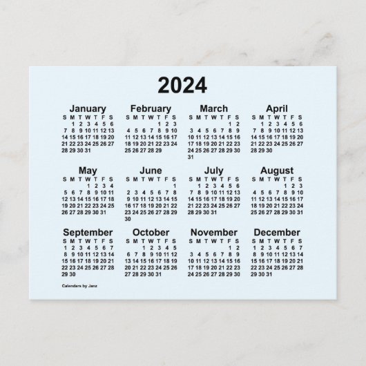 Carte Postale Calendrier bleu Alice 2024 par Janz Postcard (Devant)