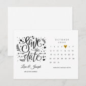 Carte Postale Calendrier Cœur Doré Save the Date (Devant / Derrière)