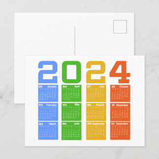 Carte Postale Calendrier Coloré 2024