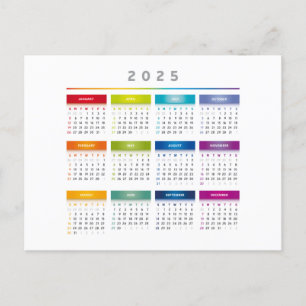 Carte Postale Calendrier coloré 2025 - Couleurs arc-en-ciel 3 co