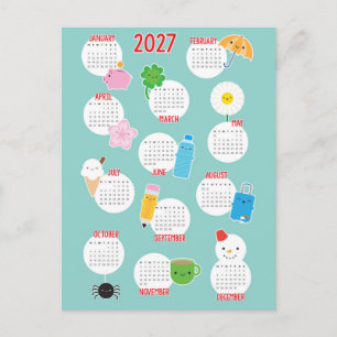Carte Postale Calendrier de la vie quotidienne Kawaii 2027