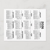 Carte Postale Calendrier de l'année 2025 et 2026 - Minimal de ba (Dos)