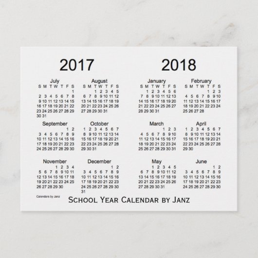 Carte Postale Calendrier de l'année scolaire 2017-2018 - Fumée b (Devant)