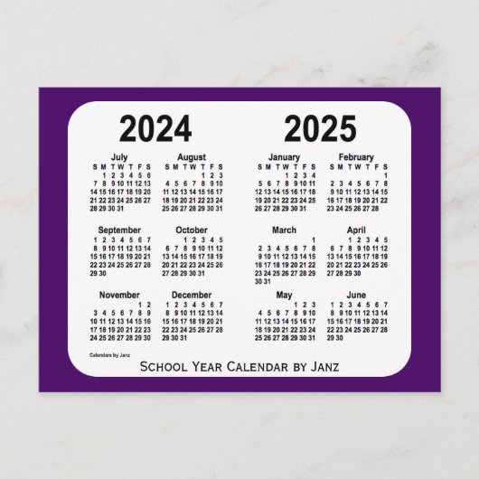 Carte Postale Calendrier de l'année scolaire Purple Mini 2024-20 (Devant)