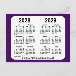 Carte Postale Calendrier de l'année scolaire Purple Mini 2028-20