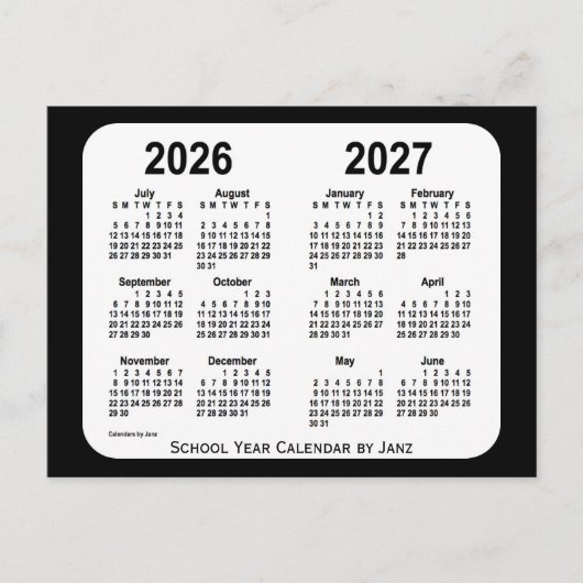 Carte Postale Calendrier de l'école noire et blanche 2026-2027 p (Devant)