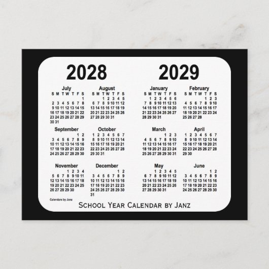 Carte Postale Calendrier de l'école noire et blanche 2028-2029 p (Devant)