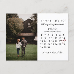 Carte Postale Calendrier de mise en réserve Rose Cœur Mois de ja