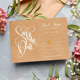 Carte Postale Calendrier de sauvegarde de date Cœur doré Kraft r