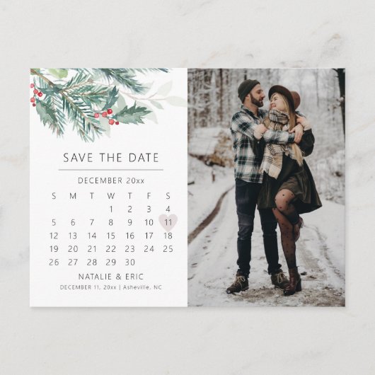 Carte Postale Calendrier des mariages d'hiver Enregistrer la dat (Devant)