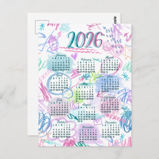 Carte Postale Calendrier des scripts d'aquarelle (Devant / Derrière)