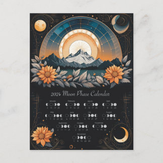 Carte Postale Calendrier du cycle lunaire 2024 Tournesol Hem Sud