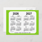 Carte Postale Calendrier École Jaune Vert 2026-2027 par Janz (Devant / Derrière)