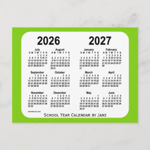 Carte Postale Calendrier École Jaune Vert 2026-2027 par Janz