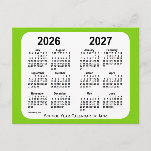 Carte Postale Calendrier École Jaune Vert 2026-2027 par Janz (Devant)