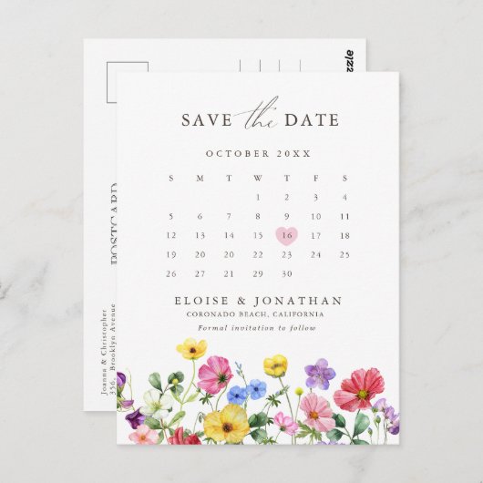 Carte Postale Calendrier floral rustique fleur sauvage Enregistr (Devant / Derrière)