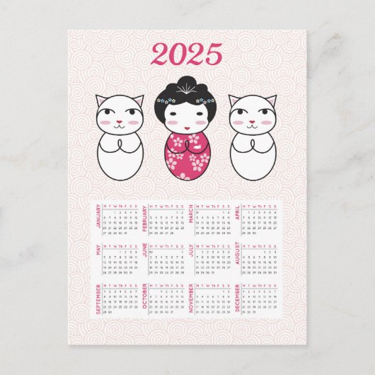 Carte Postale Calendrier japonais Kokeshi Doll 2025 (Devant)