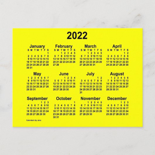 Carte Postale Calendrier jaune Mini 2022 de Janz (Devant)