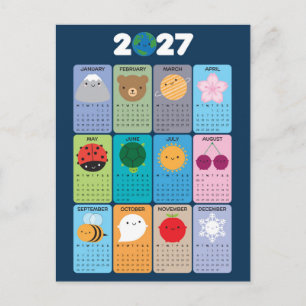 Carte Postale Calendrier Kawaii Nature Heureuse 2027