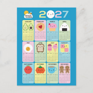 Carte Postale Calendrier Kawaii Nourriture 2027