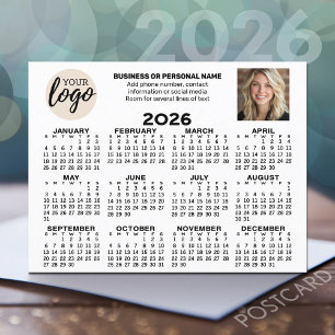 Carte Postale Calendrier - logo, photo, contact professionnel - 