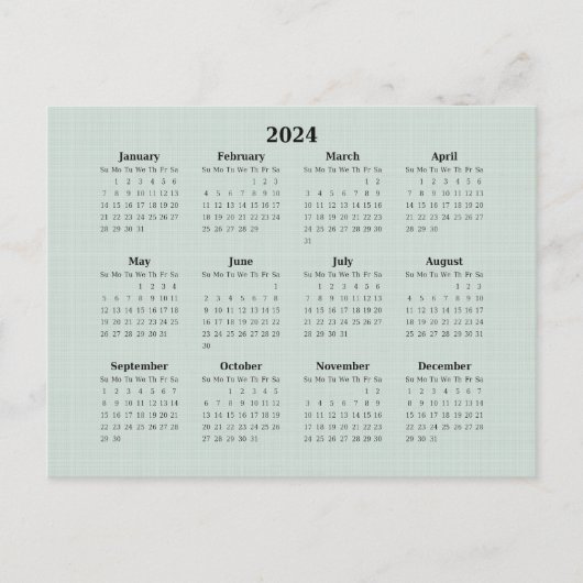 Carte Postale Calendrier mensuel 2024 Vert lin Arrière - plan (Devant)