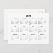 Carte Postale Calendrier mensuel de base 2025 (Devant / Derrière)