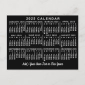 Carte Postale Calendrier mensuel de l'année 2025 Classique Noir (Devant)