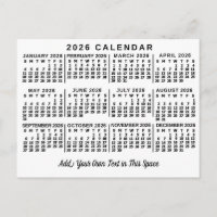 Calendrier mensuel de l'année 2026 blanc et noir c