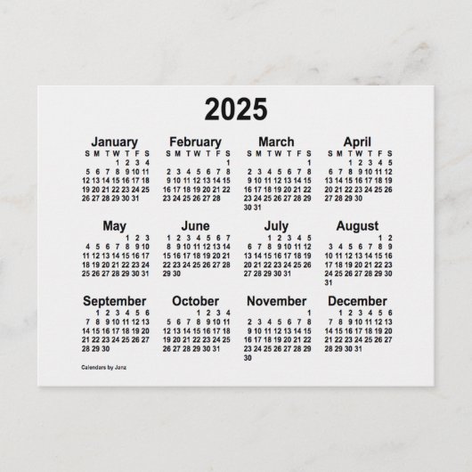 Carte Postale Calendrier Mini 2025 Blanche Fumée par Janz (Devant)