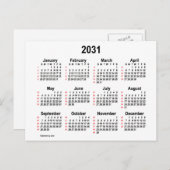 Carte Postale Calendrier mini 52 semaines 2031 Blanc de Janz (Devant / Derrière)