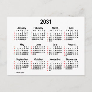 Carte Postale Calendrier mini 52 semaines 2031 Blanc par Janz