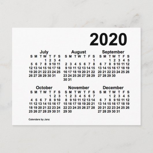 Carte Postale Calendrier mini 6 mois blanc 2020 de Janz (Devant)