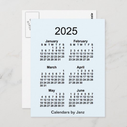 Carte Postale Calendrier mini Alice Blue 6 mois 2025 de Janz (Devant / Derrière)