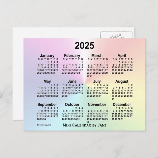 Carte Postale Calendrier mini arc-en-ciel 2025 de Janz (Devant / Derrière)